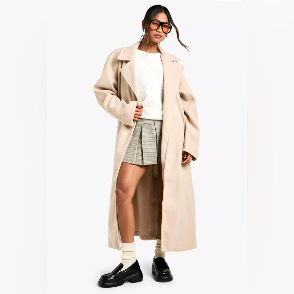 Boohoo Tan Oversized Trench Coat Longline Style